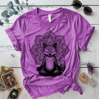 Meditating Fox Mandala T-Shirt Mockup Heather Radiant Orchid