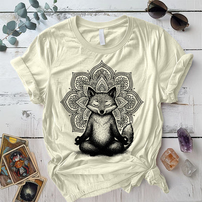 Meditating Fox Mandala T-Shirt Mockup Natural