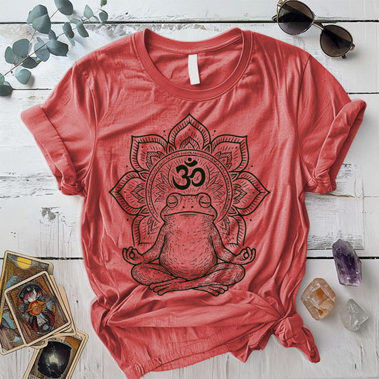 Meditating Frog Mandala T-Shirt Mockup Coral Silk