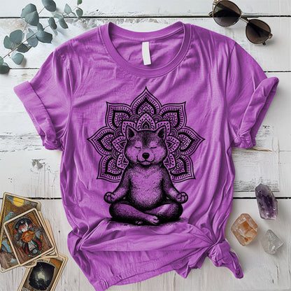 Meditating Shiba Dog Mandala T-Shirt Mockup Heather Radiant Orchid