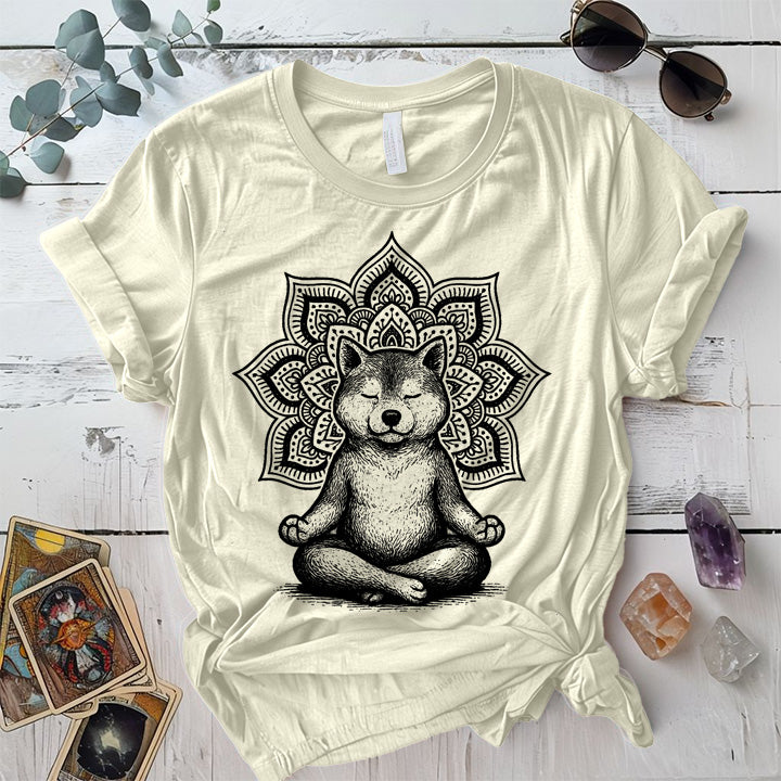 Meditating Shiba Dog Mandala T-Shirt Mockup Natural