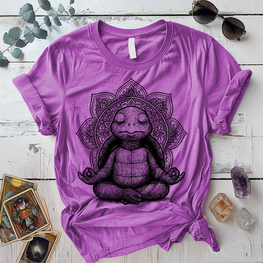 Meditating Turtle Mandala T-Shirt Mockup Heather Radiant Orchid