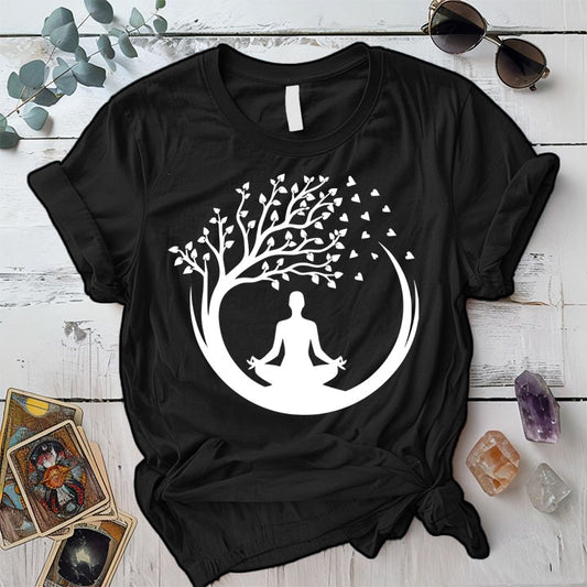 Meditation Tree T-Shirt Mockup Black