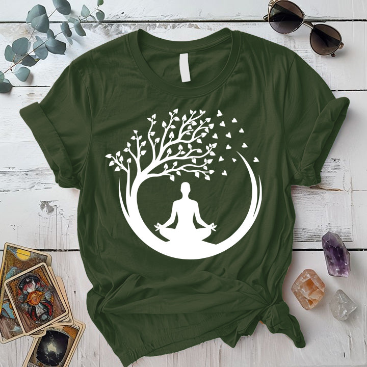 Meditation Tree T-Shirt Mockup Military Green