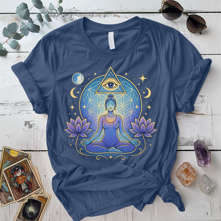 Moon Meditation T-Shirt Mockup Indigo Blue