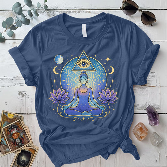 Moon Meditation T-Shirt Mockup Indigo Blue