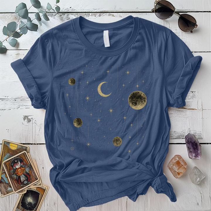 Moons and Stars T-Shirt Mockup Indigo Blue