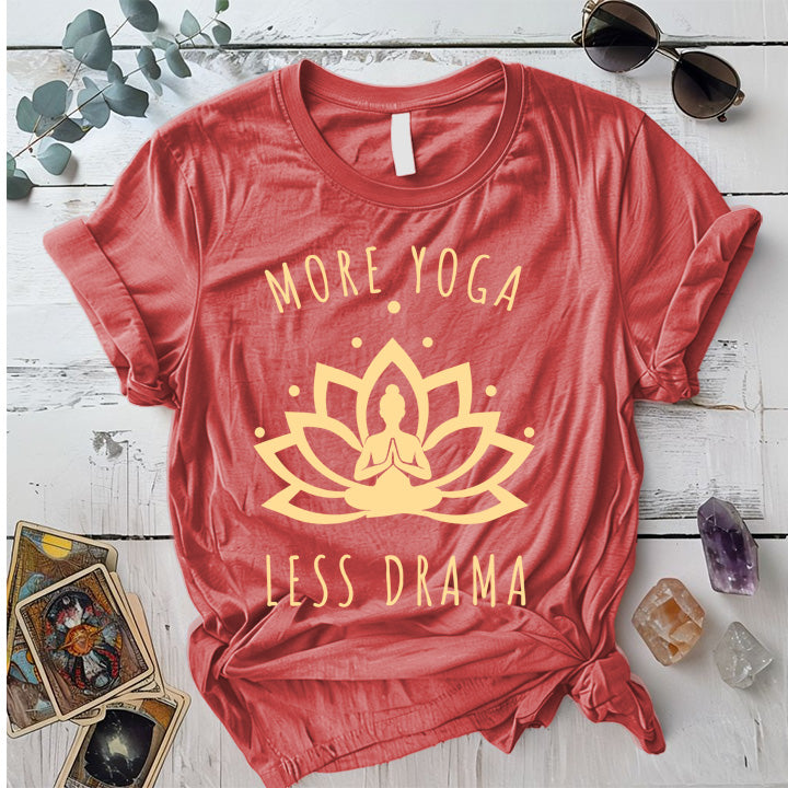 More Yoga Less Drama T-Shirt Mockup Coral Silk