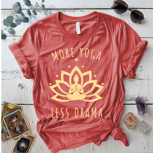 More Yoga Less Drama T-Shirt Mockup Coral Silk