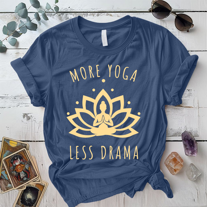 More Yoga Less Drama T-Shirt Mockup Indigo Blue