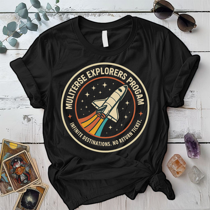 Multiverse Explorers Program T-Shirt Mockup Black
