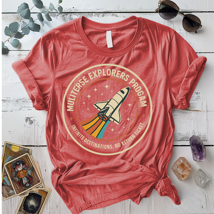 Multiverse Explorers Program T-Shirt Mockup Coral Silk