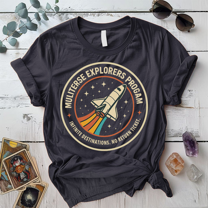 Multiverse Explorers Program T-Shirt Mockup Dark Heather Grey