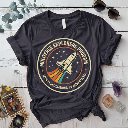 Multiverse Explorers Program T-Shirt Mockup Dark Heather Grey