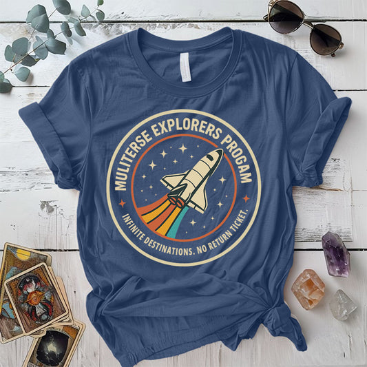 Multiverse Explorers Program T-Shirt Mockup Indigo Blue
