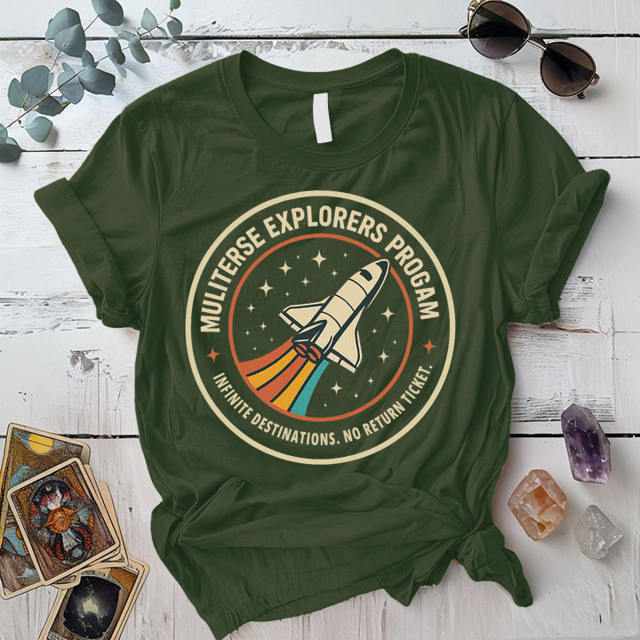 Multiverse Explorers Program T-Shirt Mockup Military Green