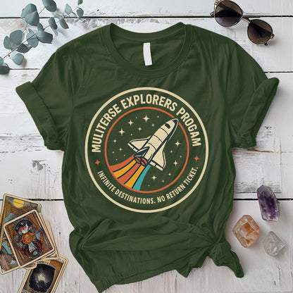 Multiverse Explorers Program T-Shirt Mockup Military Green