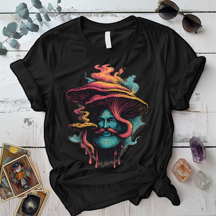 Mushroom Man Face T-Shirt Mockup Black