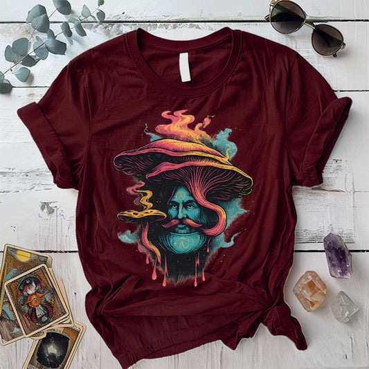 Mushroom Man Face T-Shirt Mockup Maroon