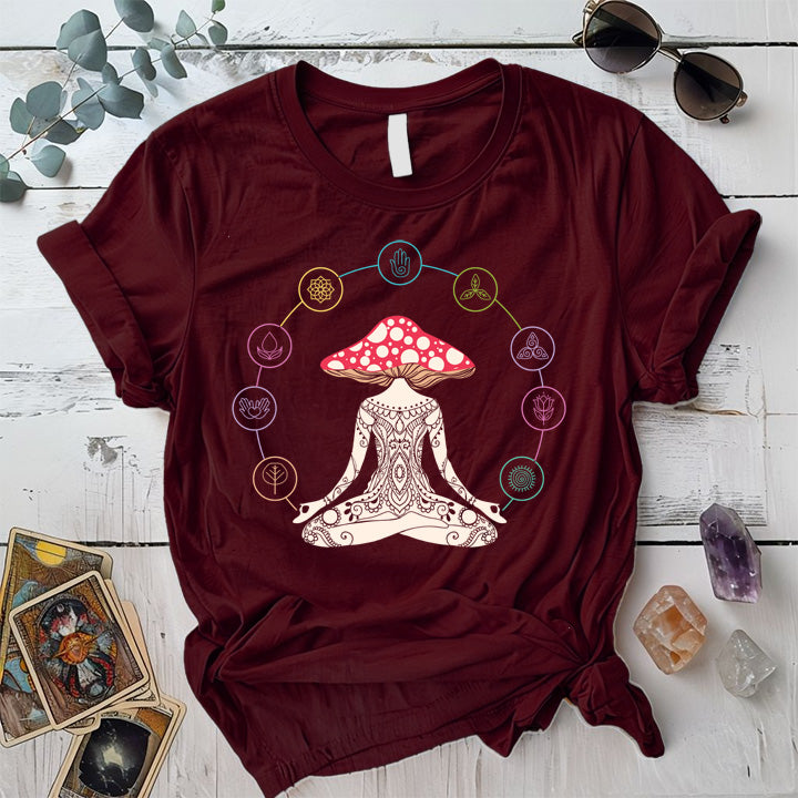 Mushroom Woman T-Shirt Mockup Maroon