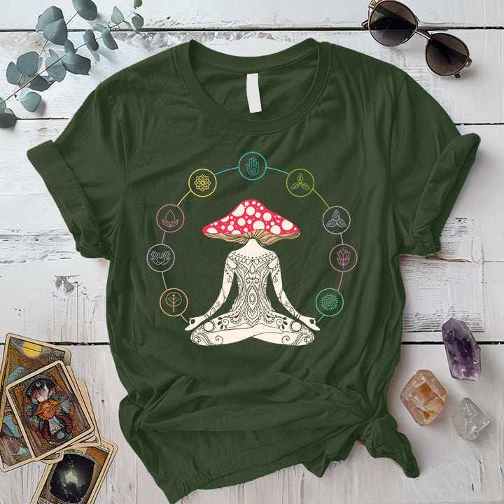 Mushroom Woman T-Shirt Mockup Military Green