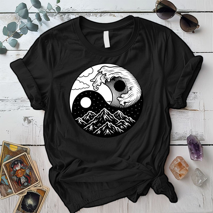 Mystic Tides and Peaks T-Shirt Mockup Black