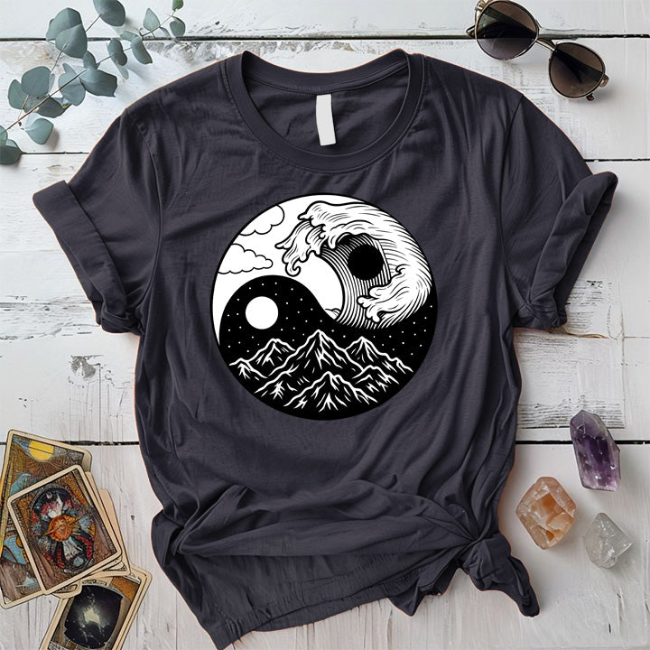 Mystic Tides and Peaks T-Shirt Mockup Dark Heather Grey