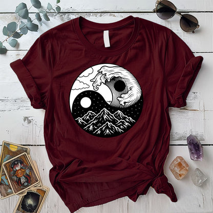 Mystic Tides and Peaks T-Shirt Mockup Maroon