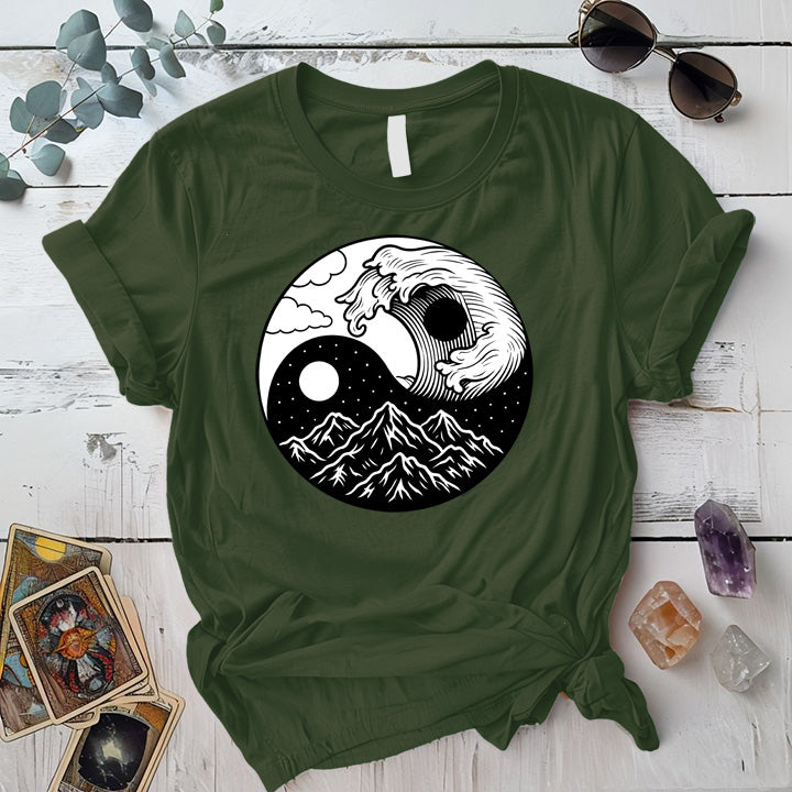 Mystic Tides and Peaks T-Shirt Mockup Military Green