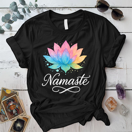 Namaste Watercolor Lotus T-Shirt Mockup Black
