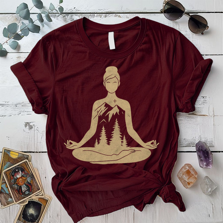 Nighttime Meditation T-Shirt Mockup Maroon
