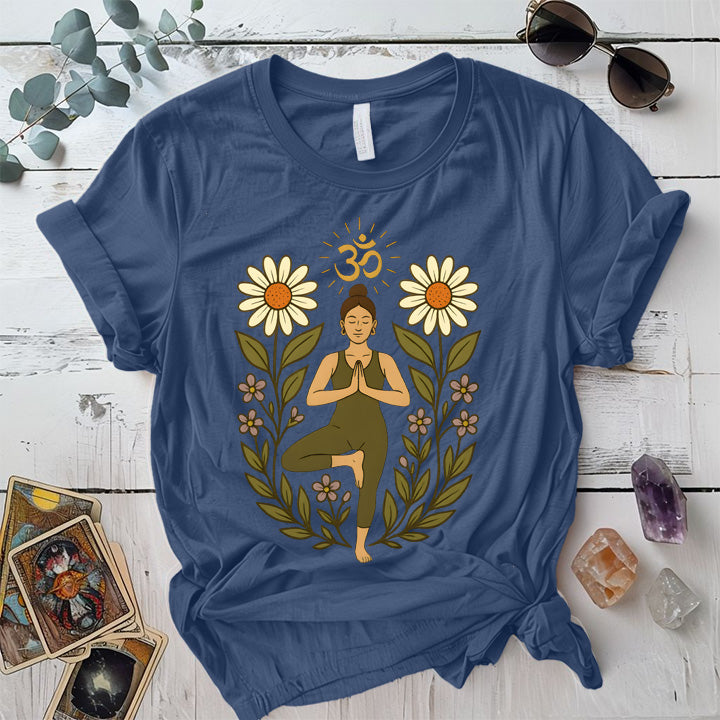 Om Bloom Serenity T-Shirt Mockup Indigo Blue