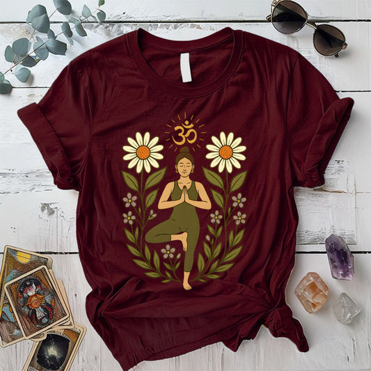 Om Bloom Serenity T-Shirt Mockup Maroon