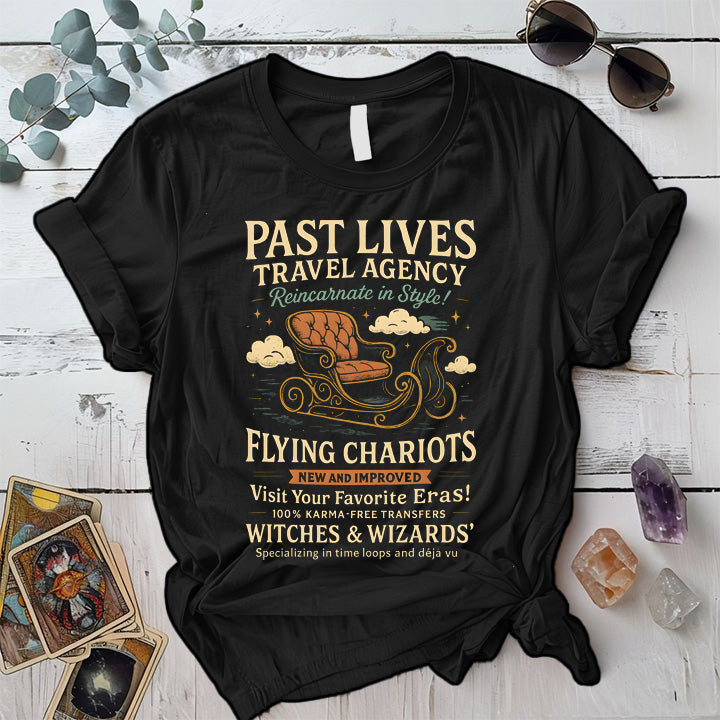 Past Lives Travel Agency T-Shirt Mockup Black