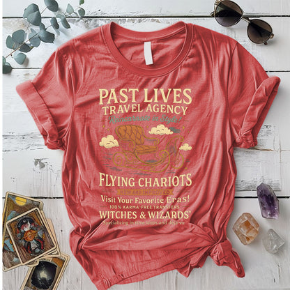 Past Lives Travel Agency T-Shirt Mockup Coral Silk