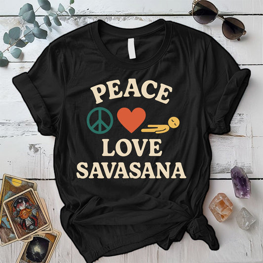 Peace Love Savasana T-Shirt Mockup Black