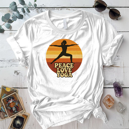Peace Love Yoga Sunset T-Shirt Mockup White