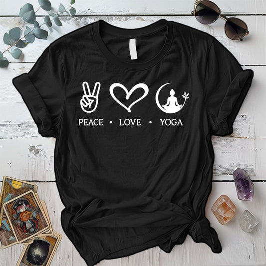 Peace Love Yoga T-Shirt Mockup Black
