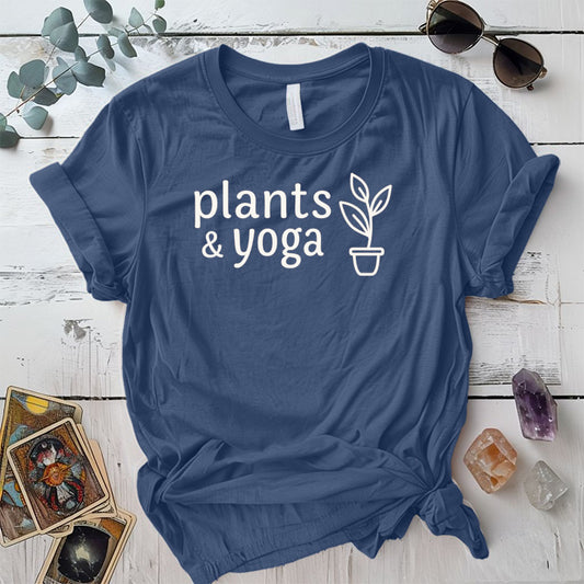 Plants and Yoga T-Shirt Mockup indigo-blue