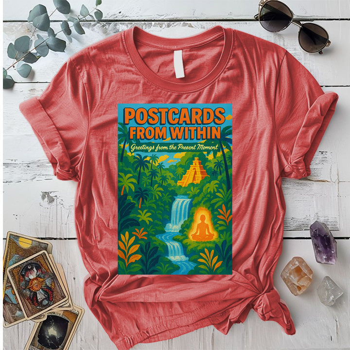 Postcards From Within T-Shirt Mockup Coral Silk