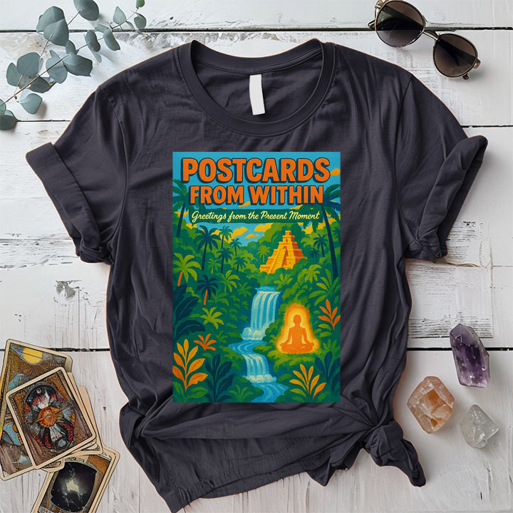 Postcards From Within T-Shirt Mockup Dark Heather Grey