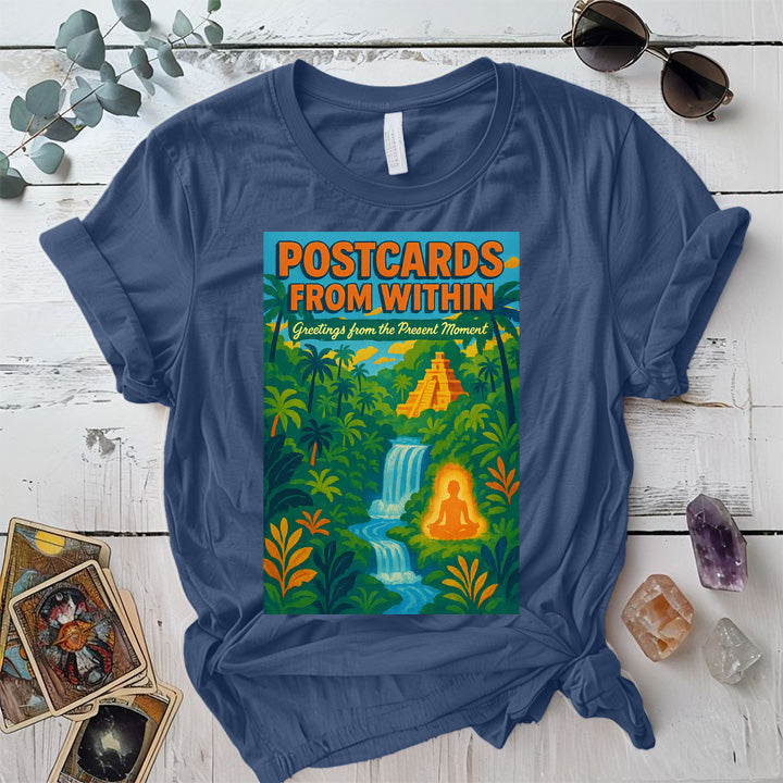 Postcards From Within T-Shirt Mockup Indigo Blue