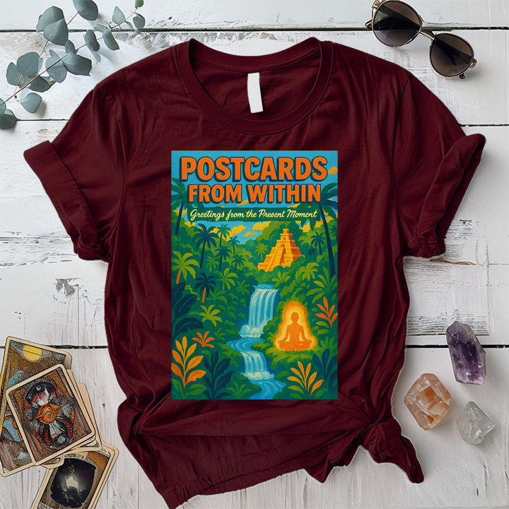 Postcards From Within T-Shirt Mockup Maroon
