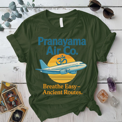 Pranayama Air Co Retro T-Shirt Mockup Military Green