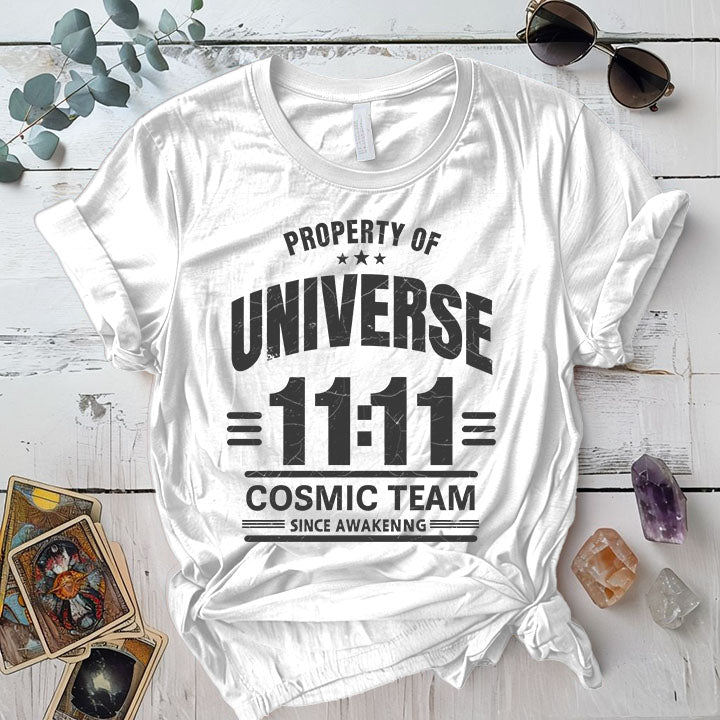 Property Of Universe T Shirt White Mockup