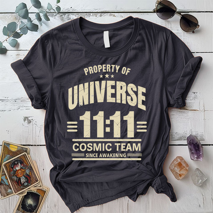 Property Of Universe T Shirt Dark Heather Grey Mockup