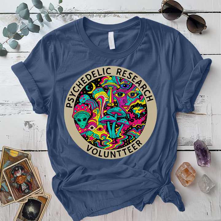 Psychedelic Research Volunteer T-Shirt Mockup Indigo Blue