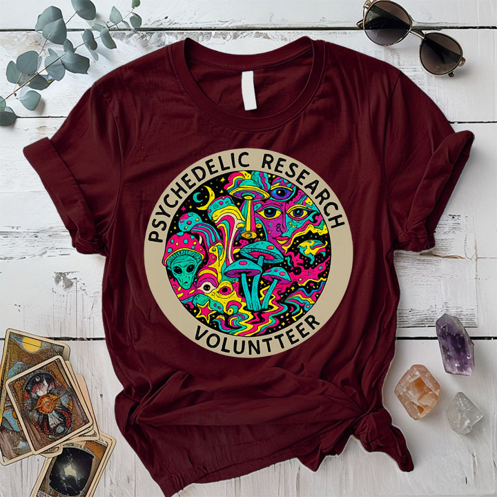 Psychedelic Research Volunteer T-Shirt Mockup Maroon