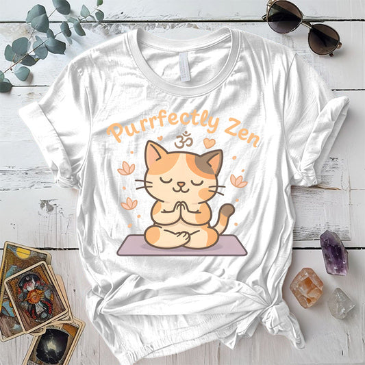 Purrfectly Zen T-Shirt Mockup White