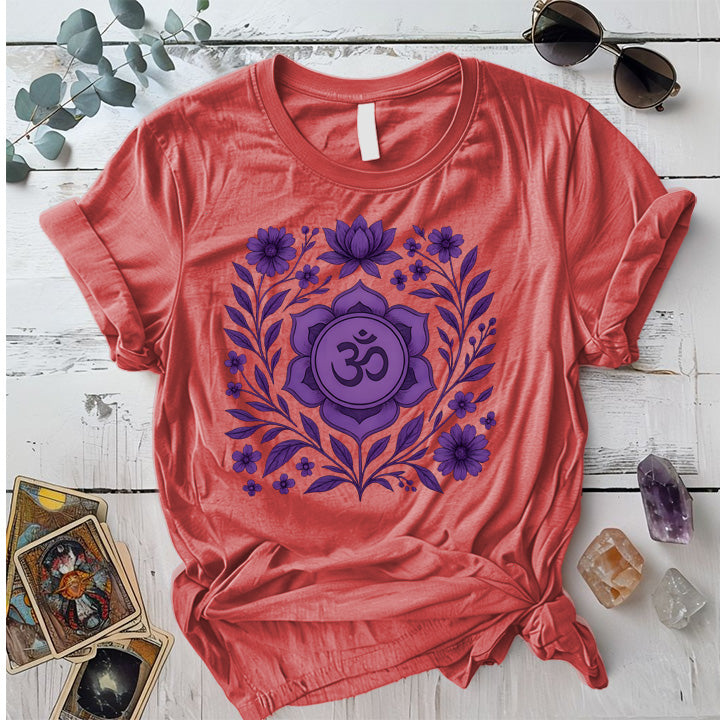 Retro Floral Crown Chakra T-Shirt Mockup Coral Silk